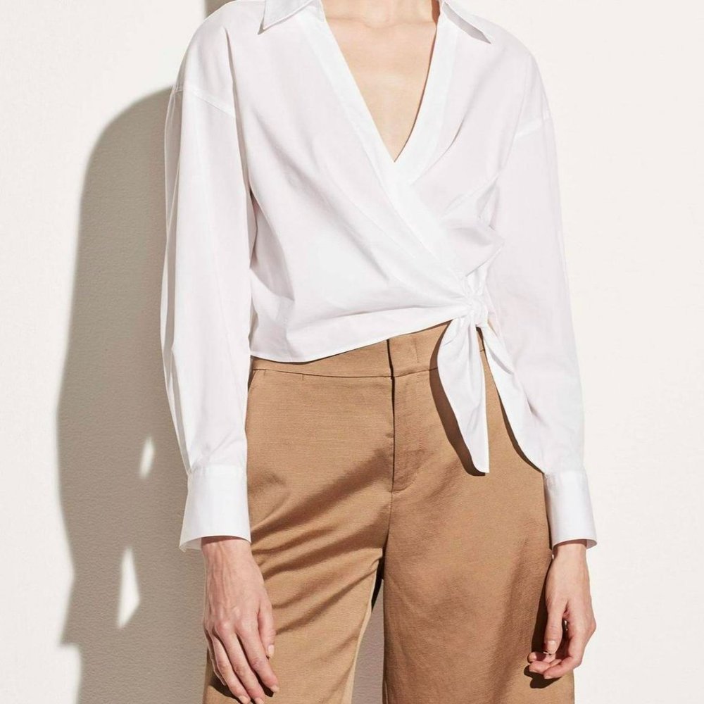 Vince Cotton Poplin Wrap Top
